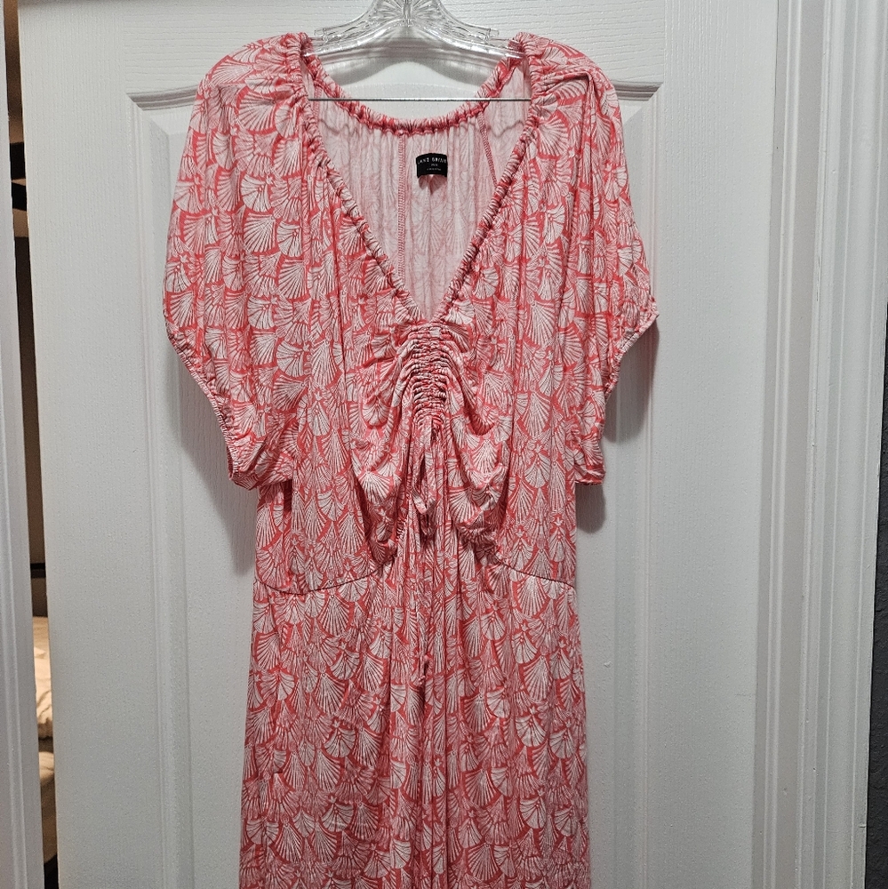 NWT Lane Bryant short sleeve tie front knee length dress pink white 30-32 5x